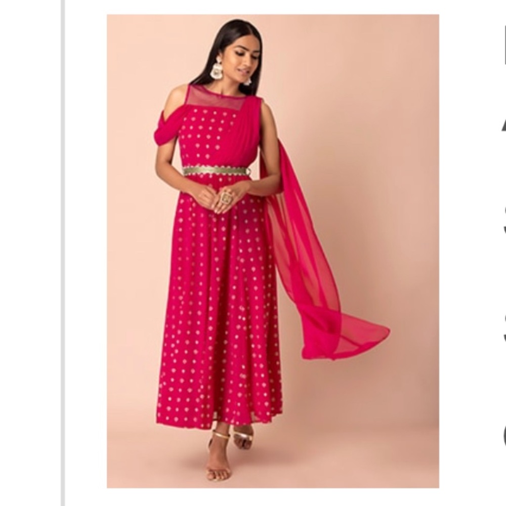 Hot Pink Foil Belted Maxi Kur
